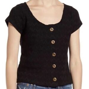 Madewell Pointelle Black Button-Down Top